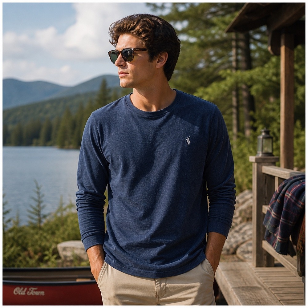 Polo Ralph Lauren Long Sleeve T-Shirt Mens Size L Blue Classic  Preppy Pony Logo